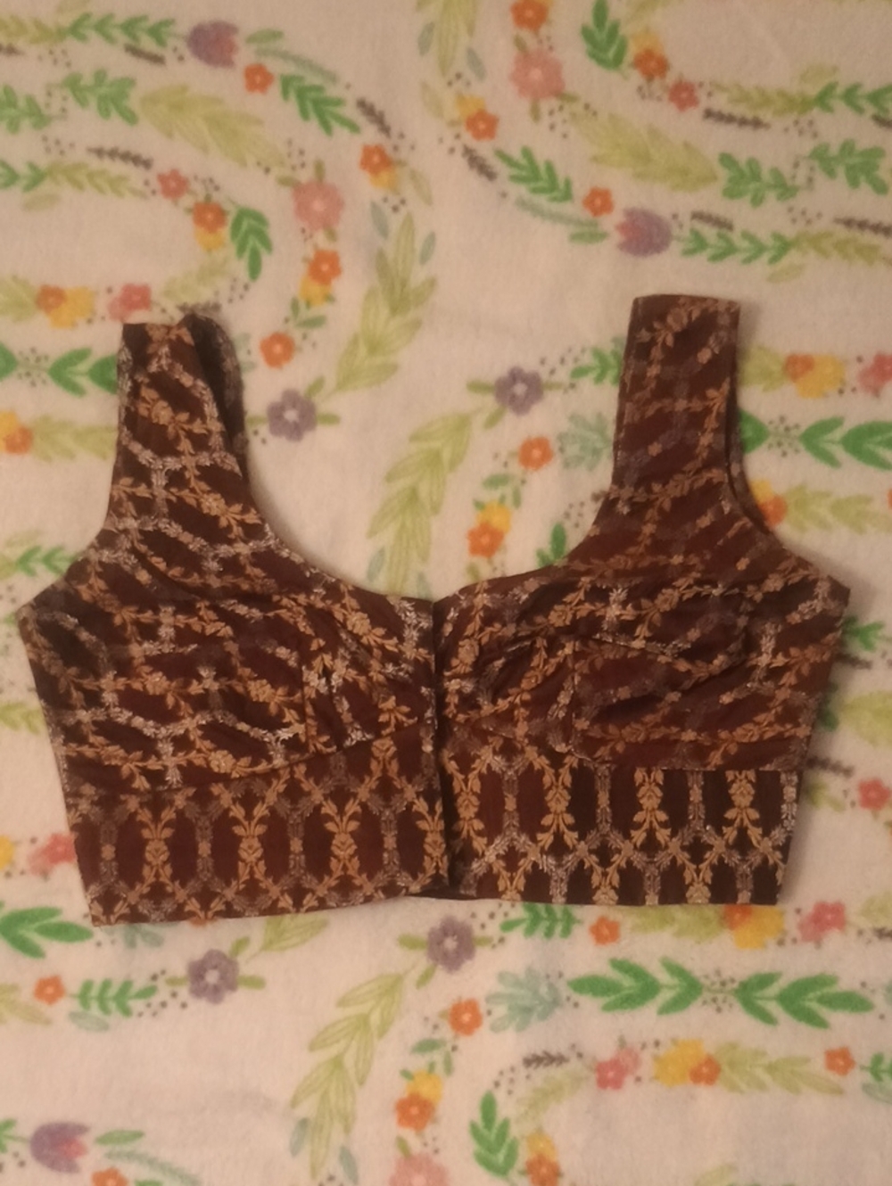Burgundy And Gold Embroidered Crop Top - Women's Sleeveless Bustier
